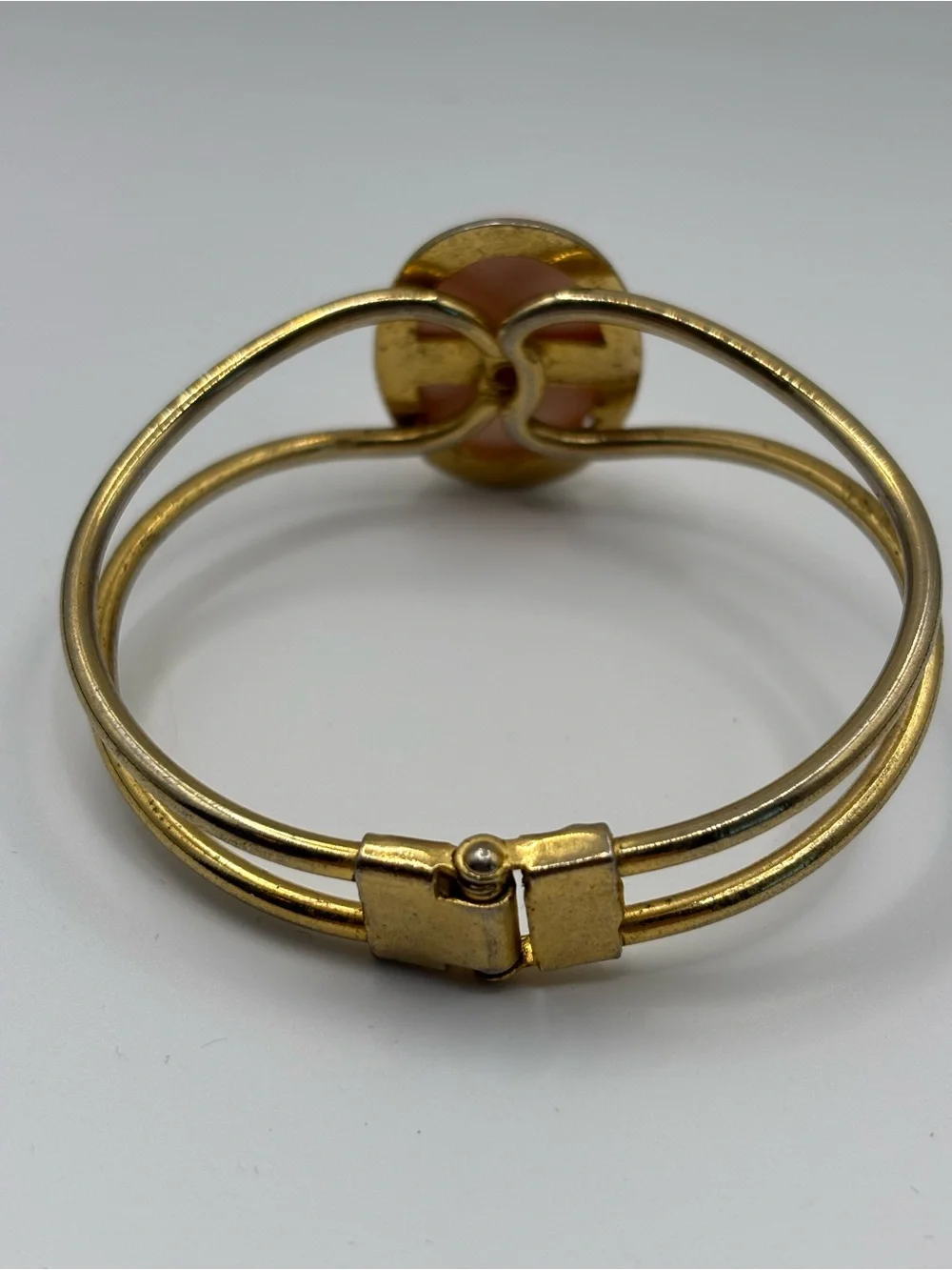 Gold Tone Bracelet with Pink Oval Cabochon